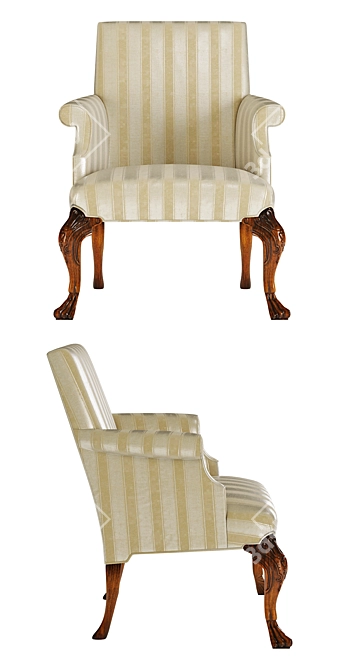 Elegant Irish Baroque Tub Chair 3D model image 2