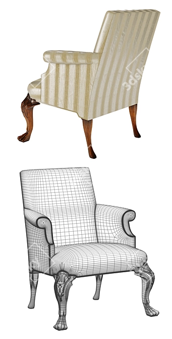 Elegant Irish Baroque Tub Chair 3D model image 3