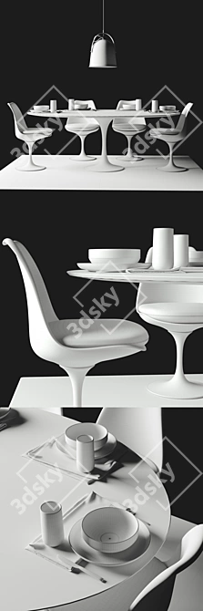 Calacatta Oval Tulip Table Set: 78" / 198cm 3D model image 3