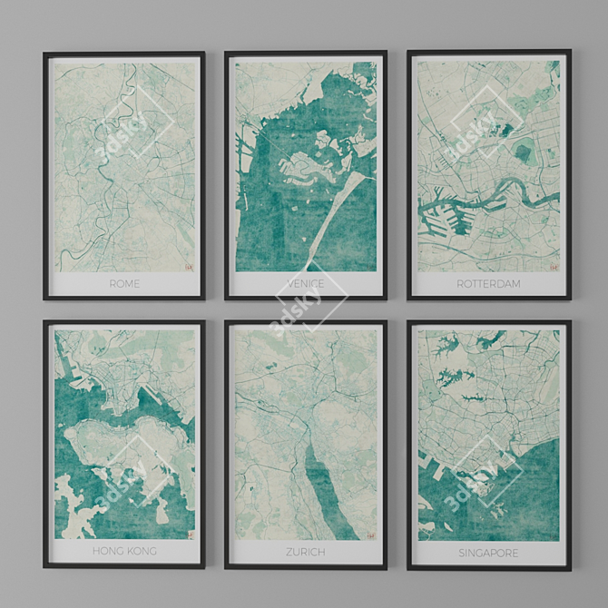 Vintage Map Art Prints 3D model image 1