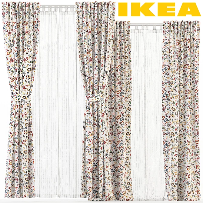 Elegant Curtain Set: RÖDARV, MATILDA, REKKA 3D model image 1