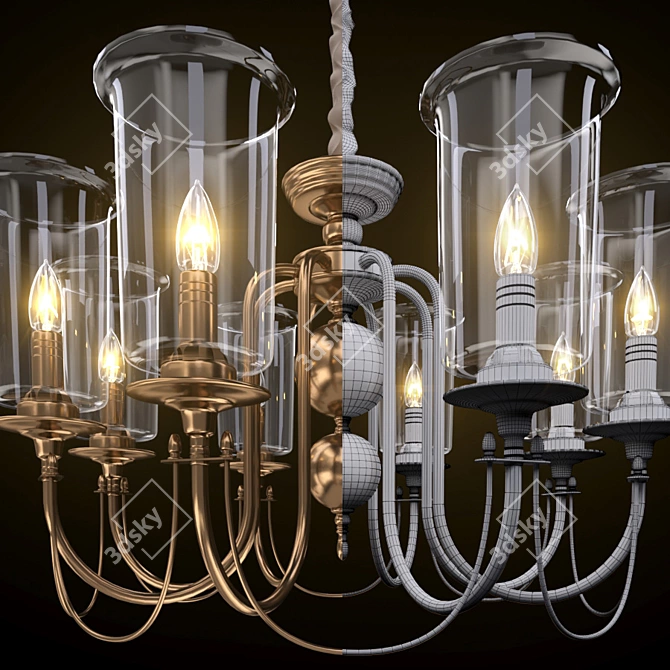 Elegant Brass Chandelier with Glass Shades 3D model image 2