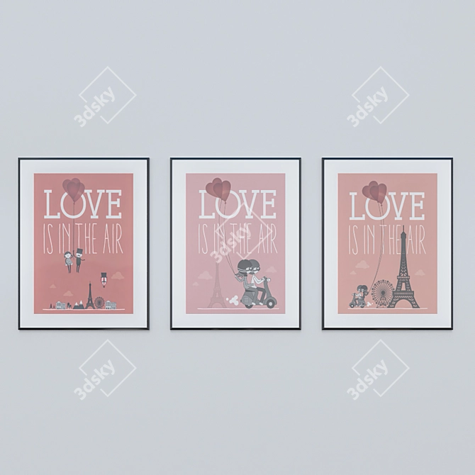 Lovely Trio: Set of Love Posters 3D model image 1