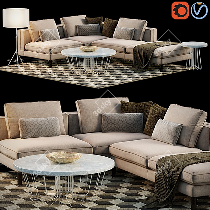 Modern Corner Sofa Set 3D model image 1