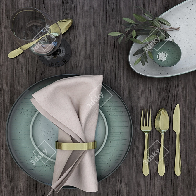 Olive Branch Tableware Set 3D model image 1