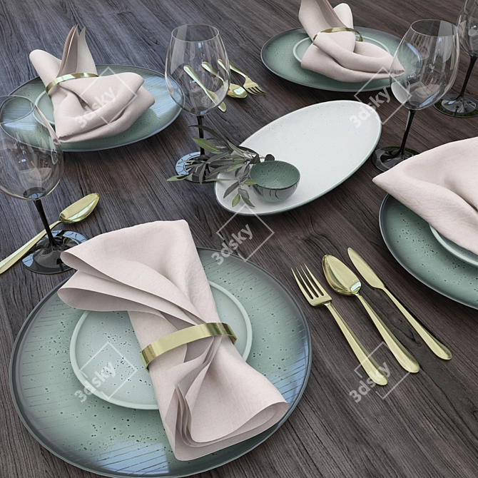 Olive Branch Tableware Set 3D model image 2