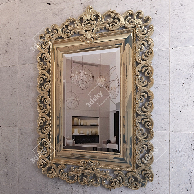 Elegant Carved Gold Mirror 3D model image 2