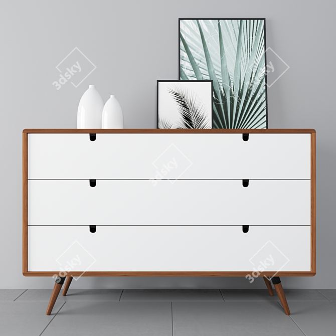 
Walnut-White 3-Drawer Dresser by Habitables 3D model image 1