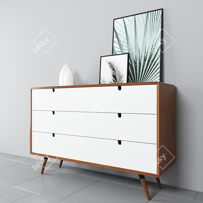 
Walnut-White 3-Drawer Dresser by Habitables 3D model image 2