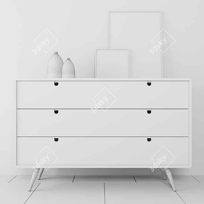
Walnut-White 3-Drawer Dresser by Habitables 3D model image 3