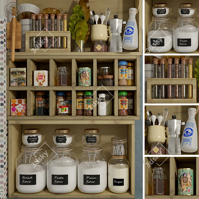 Title: Kitchen Essentials: Jar, Spices, Rack & More 3D model image 1