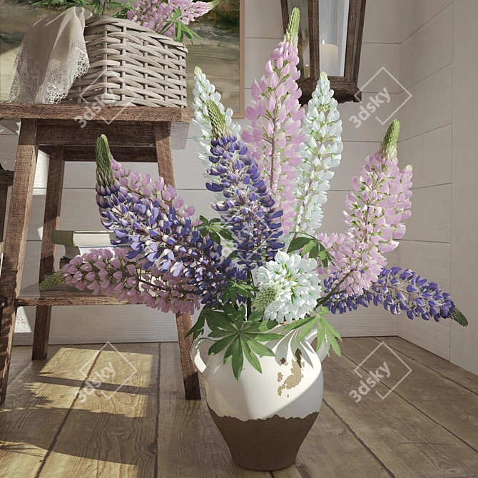 Lupine Bouquet: Decorative Set with Rustic Items 3D model image 2