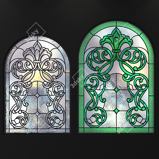 Elegant Arched Stained Glass Window 3D model image 1