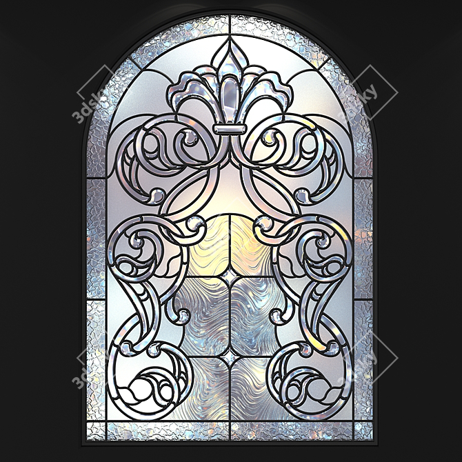 Elegant Arched Stained Glass Window 3D model image 2