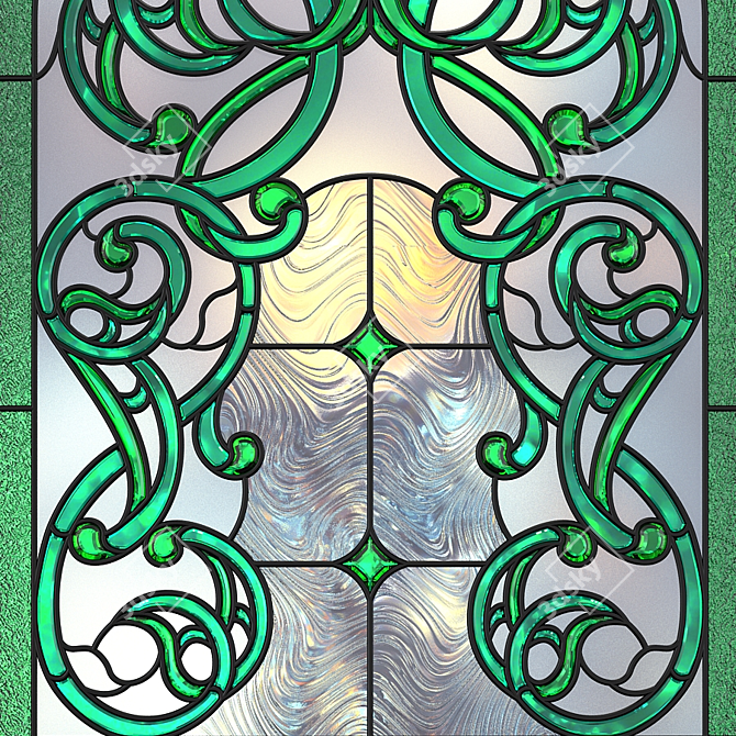 Elegant Arched Stained Glass Window 3D model image 3