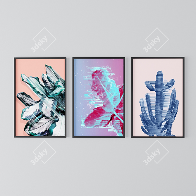 Botanical Bliss: Set of 5 Plant Paintings 3D model image 1