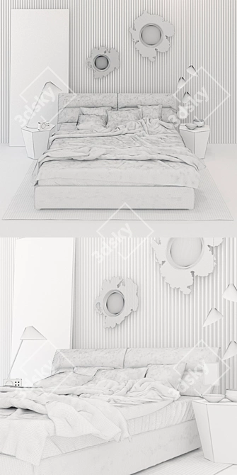 Modern Campo Bed with Mirror Accents 3D model image 3