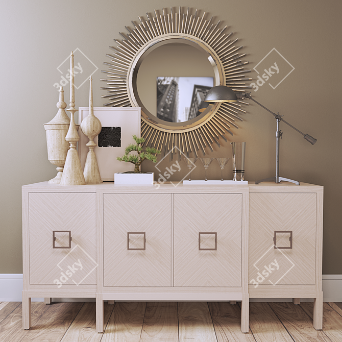 Modern Collection: Chest of Drawers, Mirror, Vase, Lamp 3D model image 1