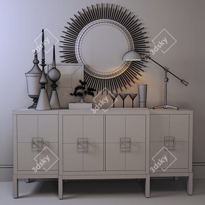 Modern Collection: Chest of Drawers, Mirror, Vase, Lamp 3D model image 2