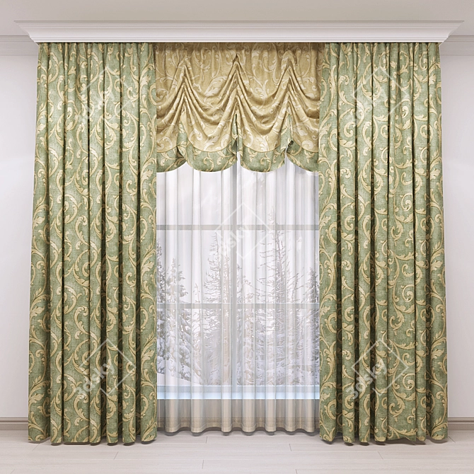 Premium Velvet Curtains 3D model image 1