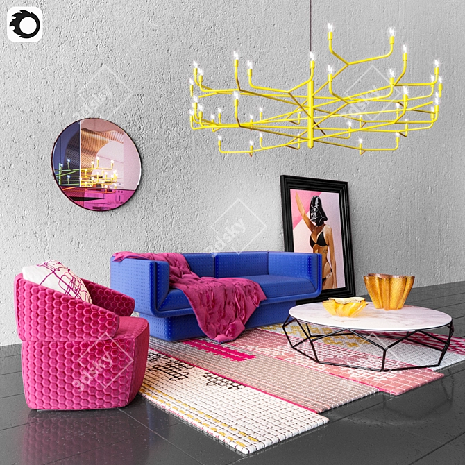 Pink Paradise Living Room Set 3D model image 2