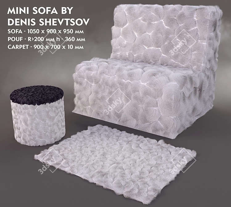 Fuzzy Mini Sofa: Hair and Fur 3D model image 1