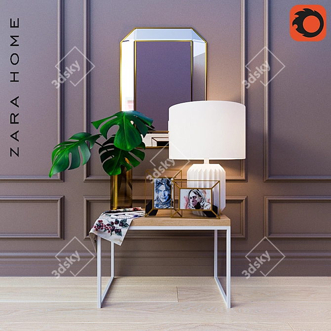 Zara Home Decor Set: Table, Lamp, Vase, Mirror 3D model image 1