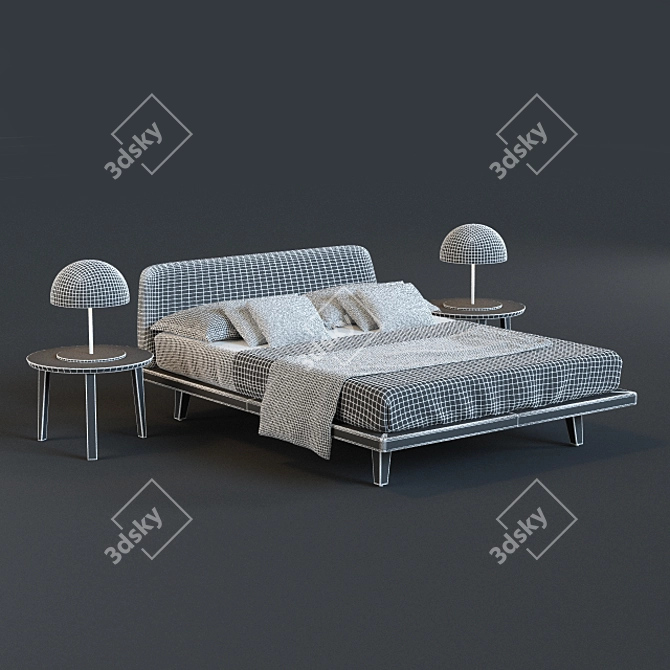  Riva1920 MyBed: Solid Wood and Padded Headboard 3D model image 3