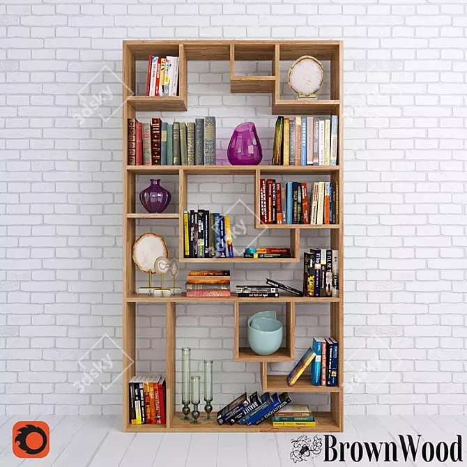 Scandinavian Style Wooden Shelving 3D model image 1