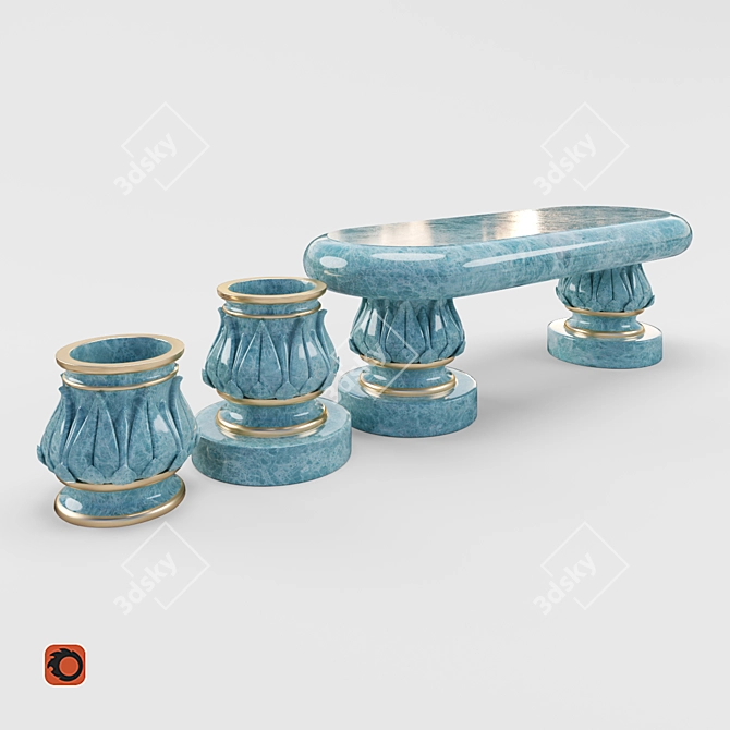 Fish Bench Set with Urn and Fountain Vase 3D model image 1