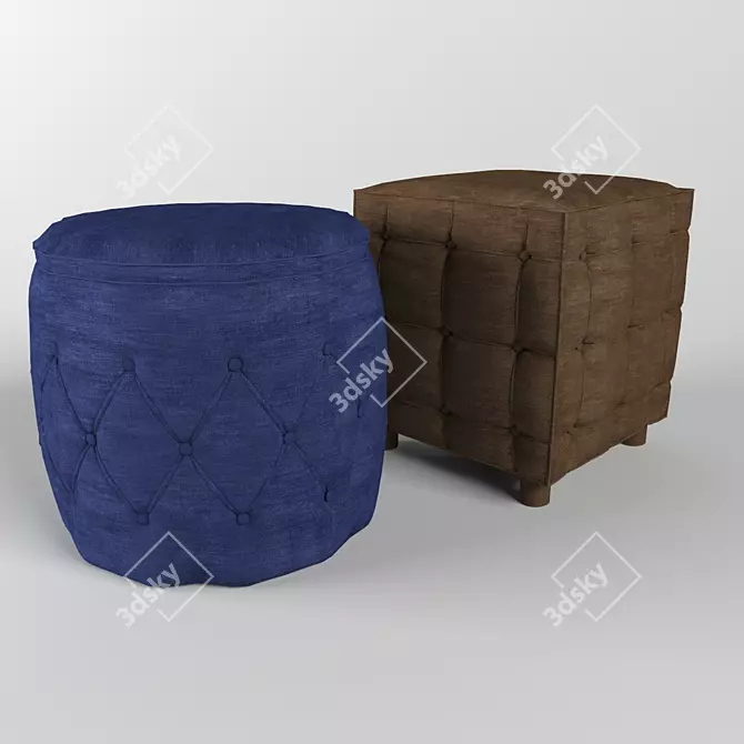 Velvet Cushion Ottoman 3D model image 1