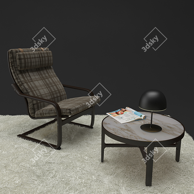 Elegant Fusion: Poang Chair, Alivar Table, Cheshire Lamp 3D model image 2