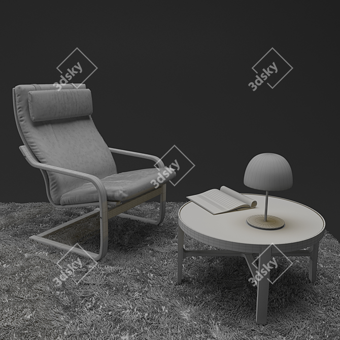 Elegant Fusion: Poang Chair, Alivar Table, Cheshire Lamp 3D model image 3