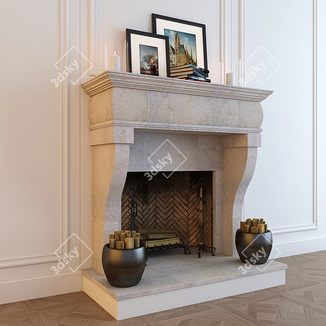 Elegant Fire Hearth with Decor 3D model image 2