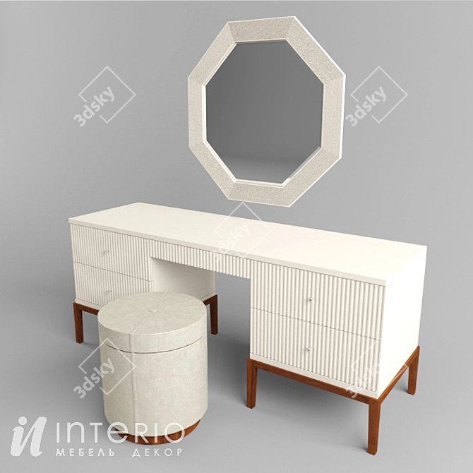 Elegant Vanity Set with Mirror & Ottoman 3D model image 1