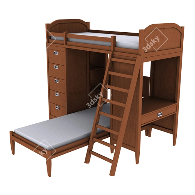 Space-Saving Kids Bunk Bed 3D model image 2