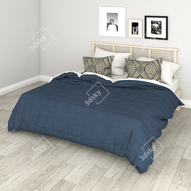 Artistic Wooden Bed 3D model image 2