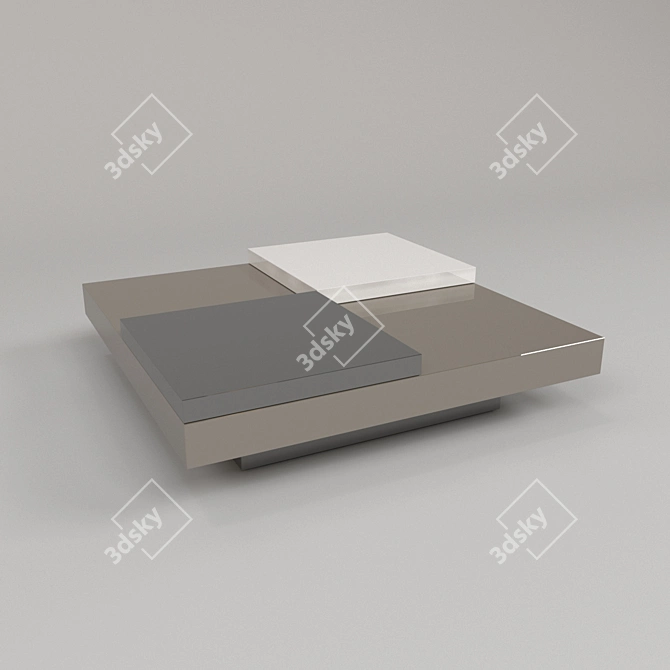 Modern Square Cocktail Table with Sliding and Rotating Trays 3D model image 1