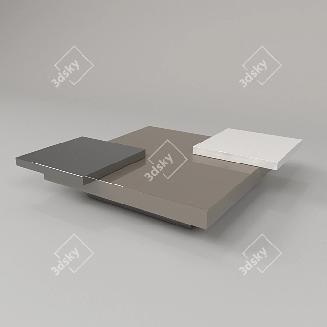 Modern Square Cocktail Table with Sliding and Rotating Trays 3D model image 2