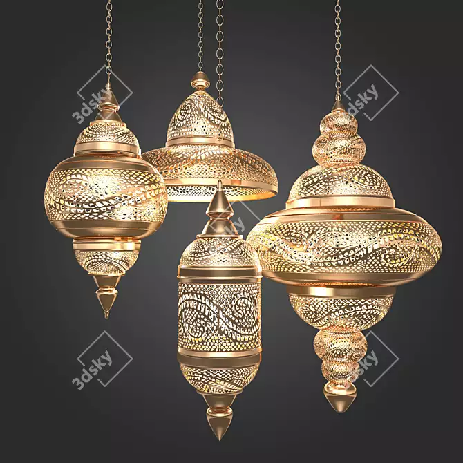 Recycled Metal Moroccan Lantern 3D model image 1