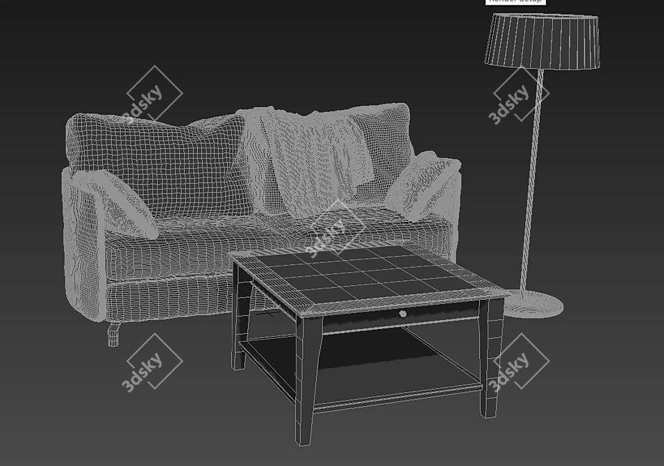 Sleek 2-Seater Sofa with Table 3D model image 3