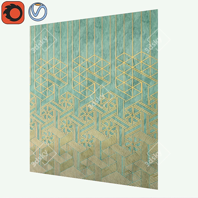 Luxury 3D Wall Panel with Gold Accents 3D model image 1