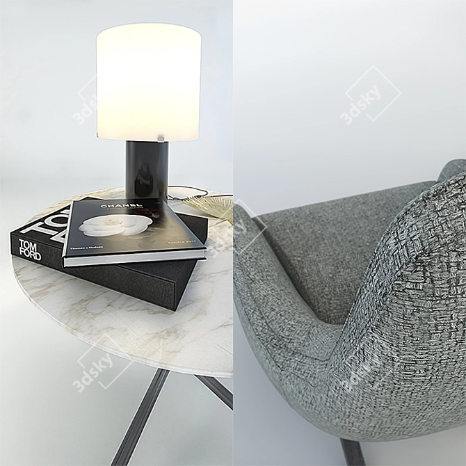 Title: Poliform MONDRIAN Marlon Armchair & Coffee Table Set 3D model image 2