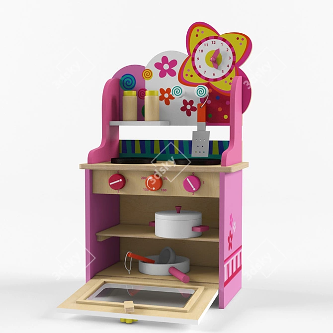 Wooden Kids Play Kitchen 3D model image 2