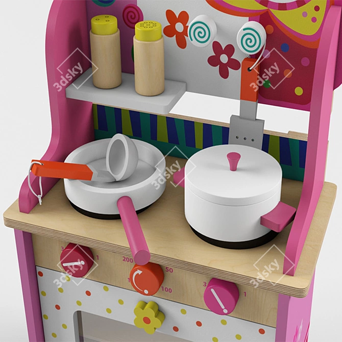 Wooden Kids Play Kitchen 3D model image 3