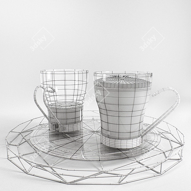 Italian Glass Handle Mug Set 3D model image 3