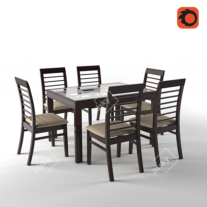 Modern Dining Set with Chairs 3D model image 1