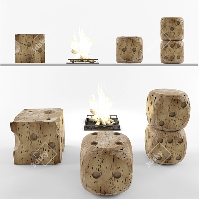 RIVA 1920 Wood Stools & Fireplace 3D model image 1