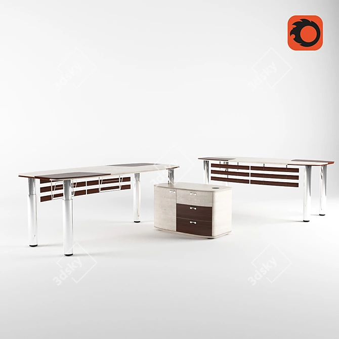 Modern Office Desk with Curbstone 3D model image 1