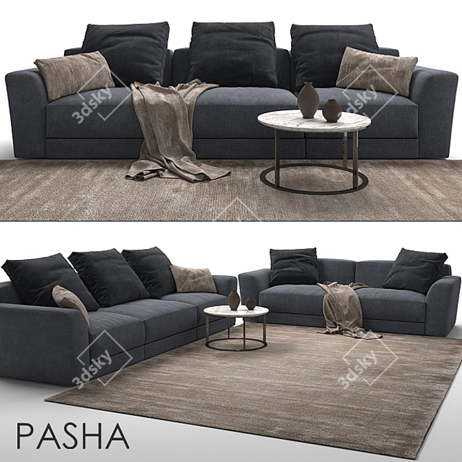 Jesse Pasha Sofa: Sleek and Stylish 2-Seater 3D model image 1